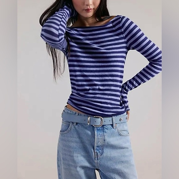 NWT Free People We The Free Most Loved Striped Long Sleeve - navy combo - large - Picture 3 of 10